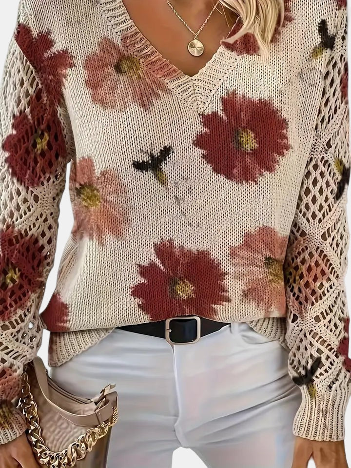 Rosalie - Elegant Floral V-Neck Sweater