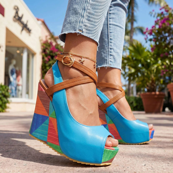 Mika - Multi-Colored Platform Wedge Heels