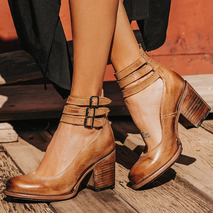 Veronique Vintage Ankle Strap Sandal Heels