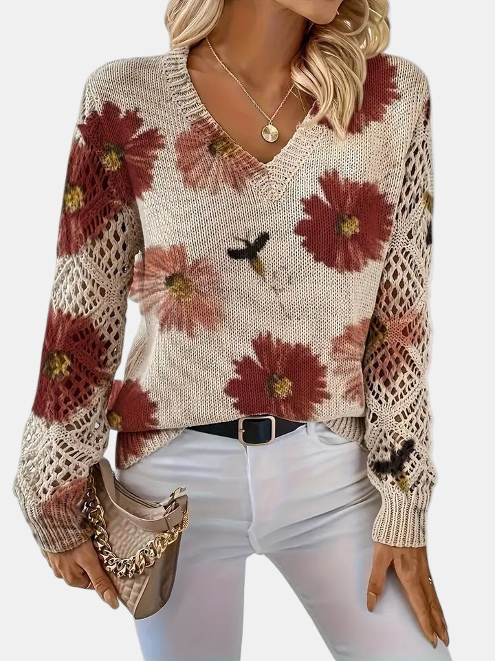Rosalie - Elegant Floral V-Neck Sweater