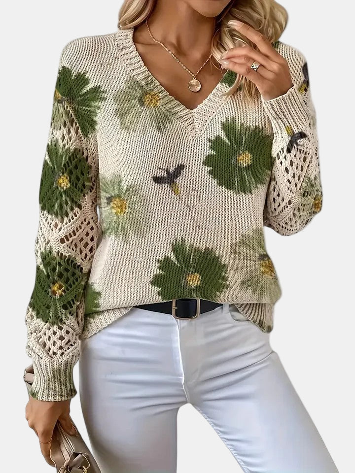 Rosalie - Elegant Floral V-Neck Sweater
