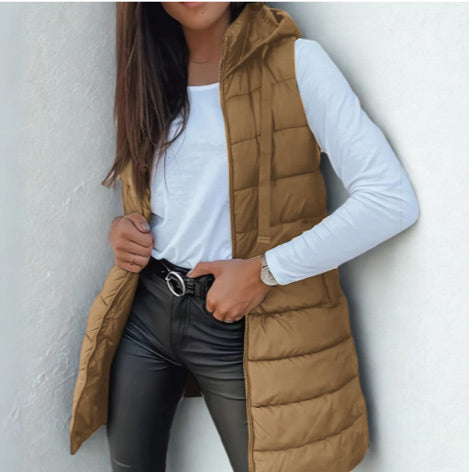 Celina - Casual Sleeveless Hood Long Puffer Vest