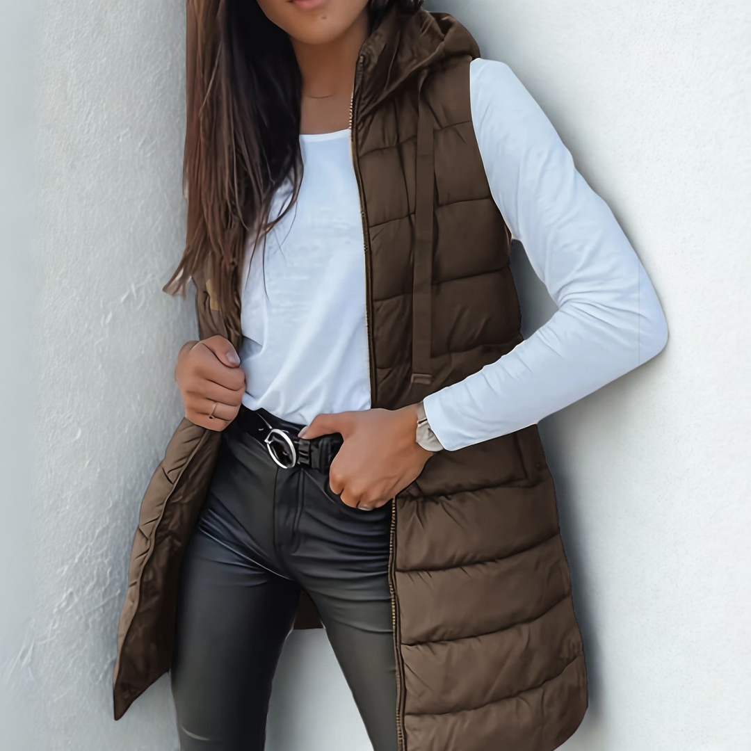 Celina - Casual Sleeveless Hood Long Puffer Vest