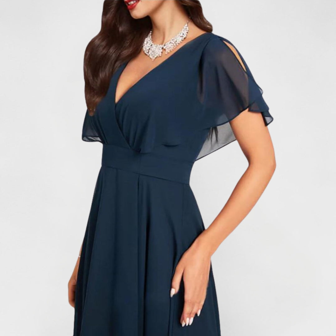Catalina - V-Neck Flutter Sleeve Dress