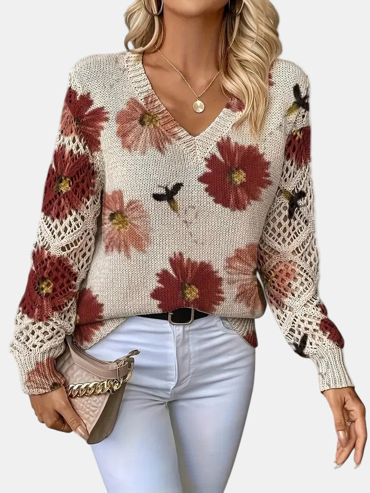 Rosalie - Elegant Floral V-Neck Sweater