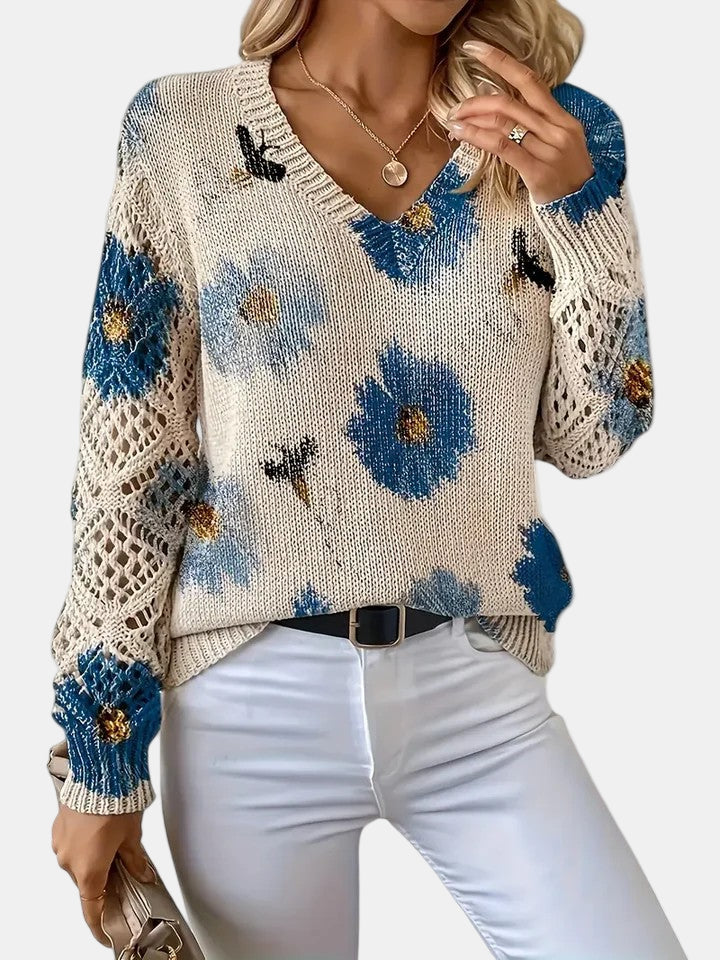 Rosalie - Elegant Floral V-Neck Sweater
