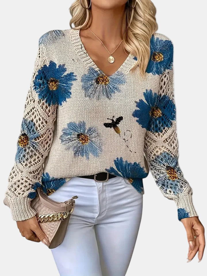 Rosalie - Elegant Floral V-Neck Sweater