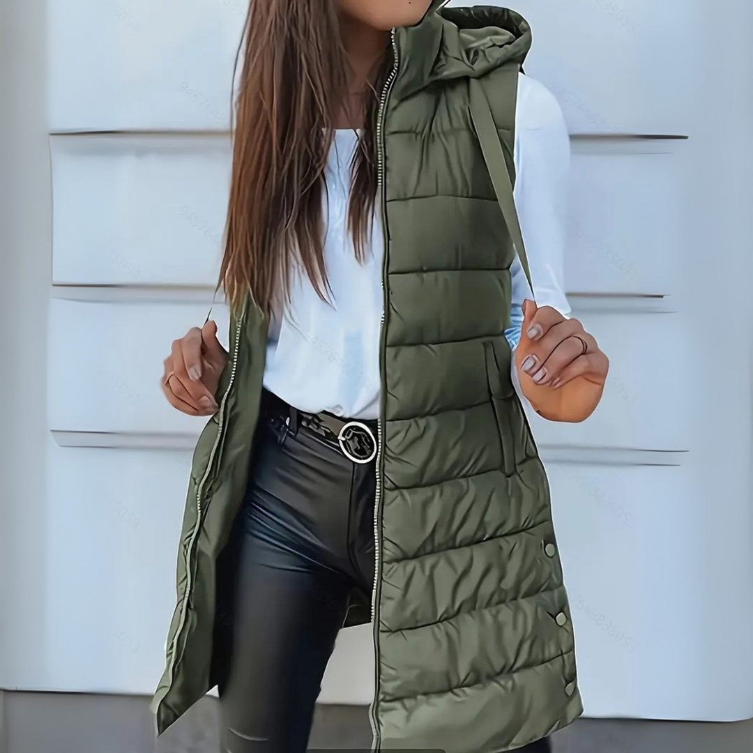 Celina - Casual Sleeveless Hood Long Puffer Vest