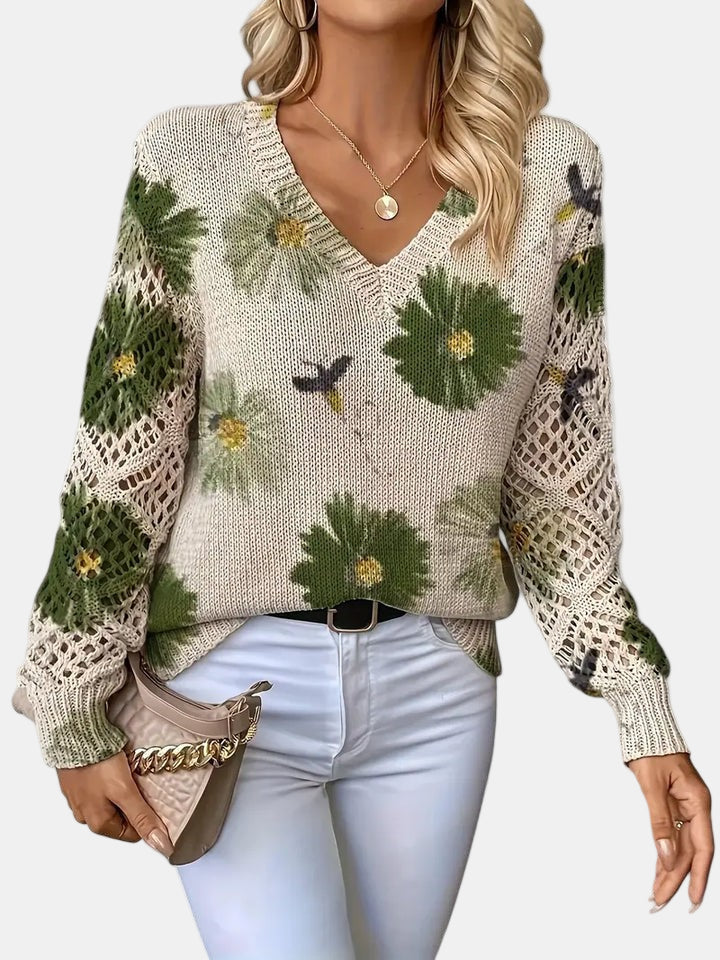 Rosalie - Elegant Floral V-Neck Sweater