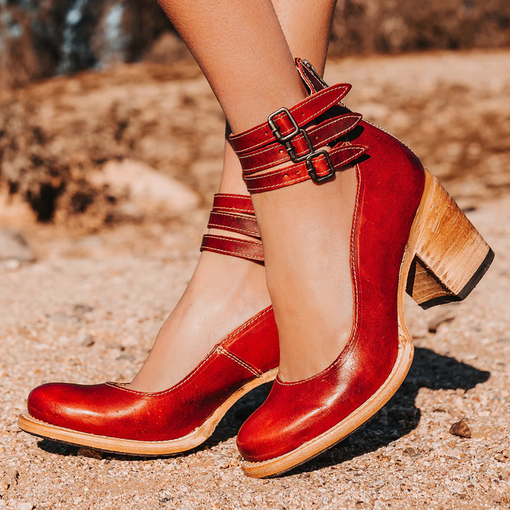 Veronique Vintage Ankle Strap Sandal Heels