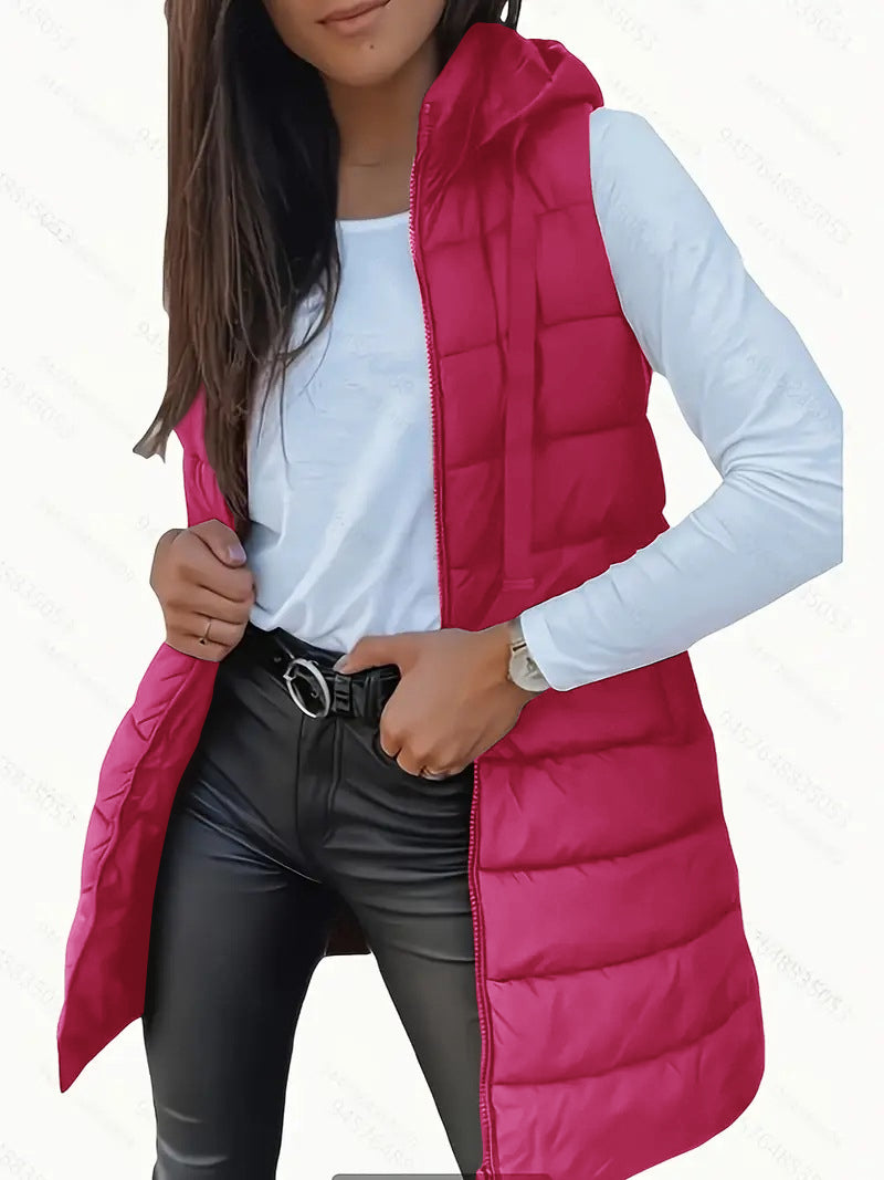 Celina - Casual Sleeveless Hood Long Puffer Vest