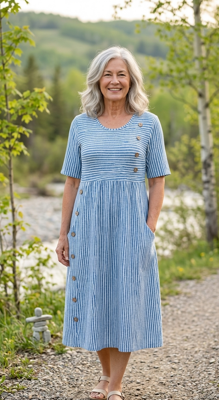 Wanda - Luxurious Striped Midi Dress