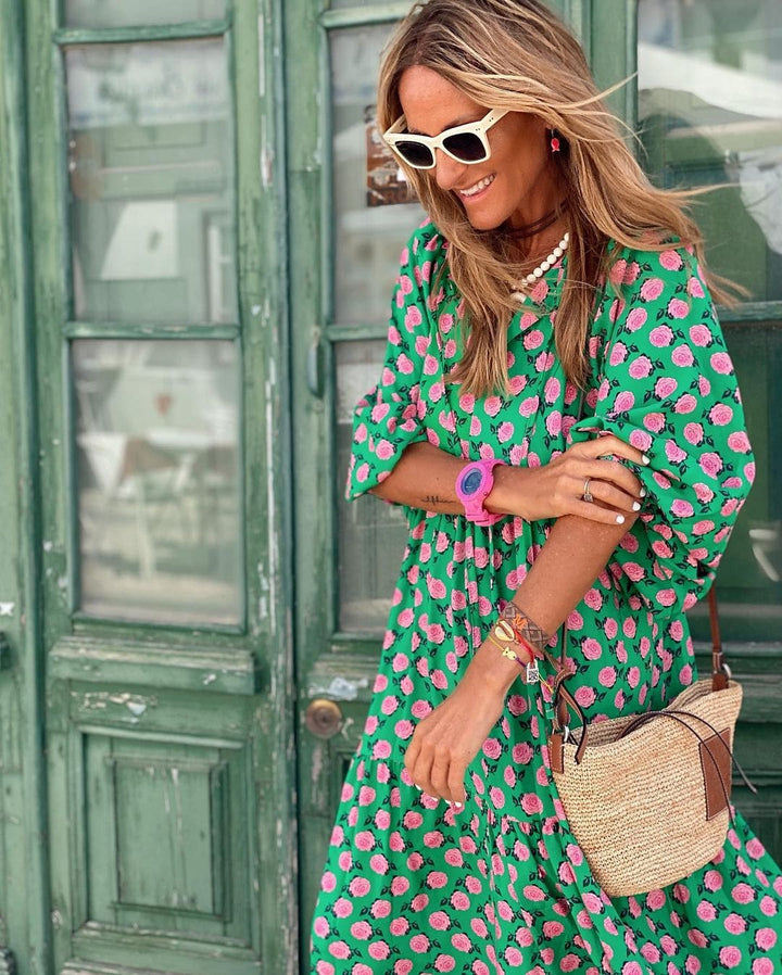 Elisa - Boho Maxi Dress with Puff Sleeves