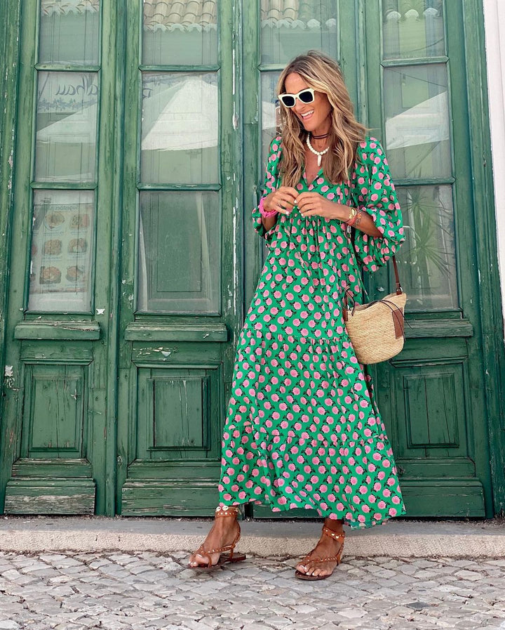 Elisa - Boho Maxi Dress with Puff Sleeves
