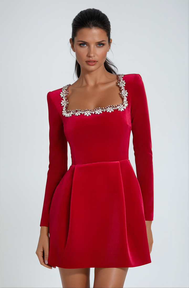 Clara – Exquisite Embellished Velvet Mini Dress