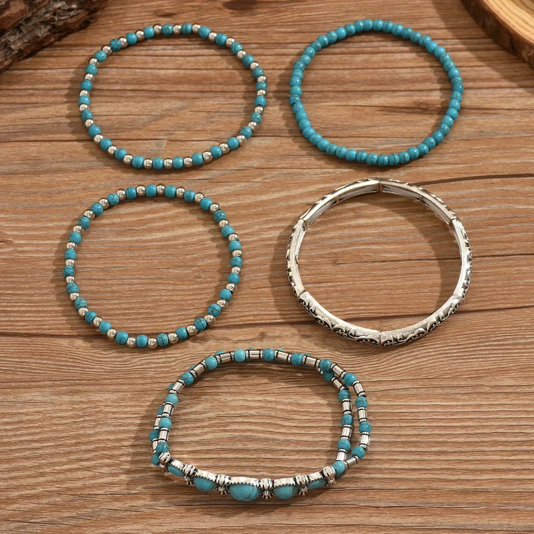 Lila – Exquisite Boho Bracelet Set with Turquoise Beads
