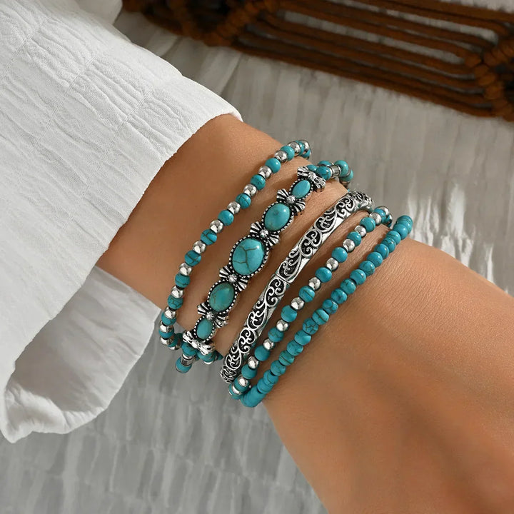 Lila – Exquisite Boho Bracelet Set with Turquoise Beads