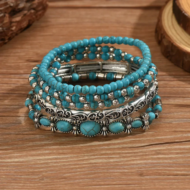 Lila – Exquisite Boho Bracelet Set with Turquoise Beads