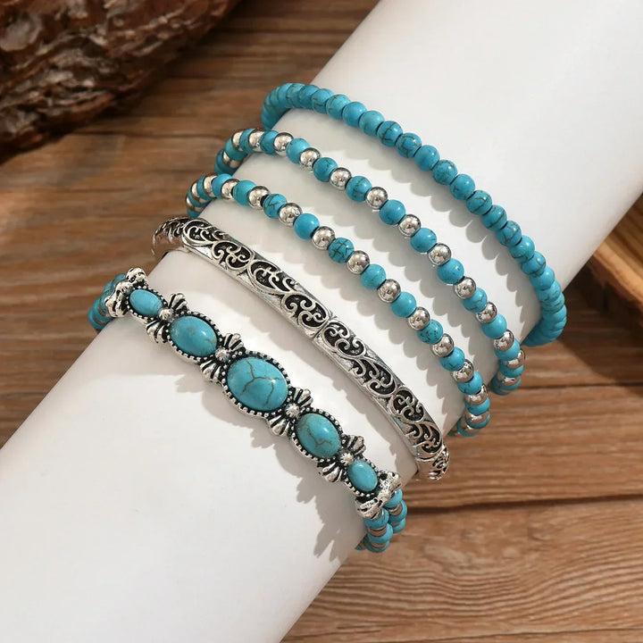 Lila – Exquisite Boho Bracelet Set with Turquoise Beads