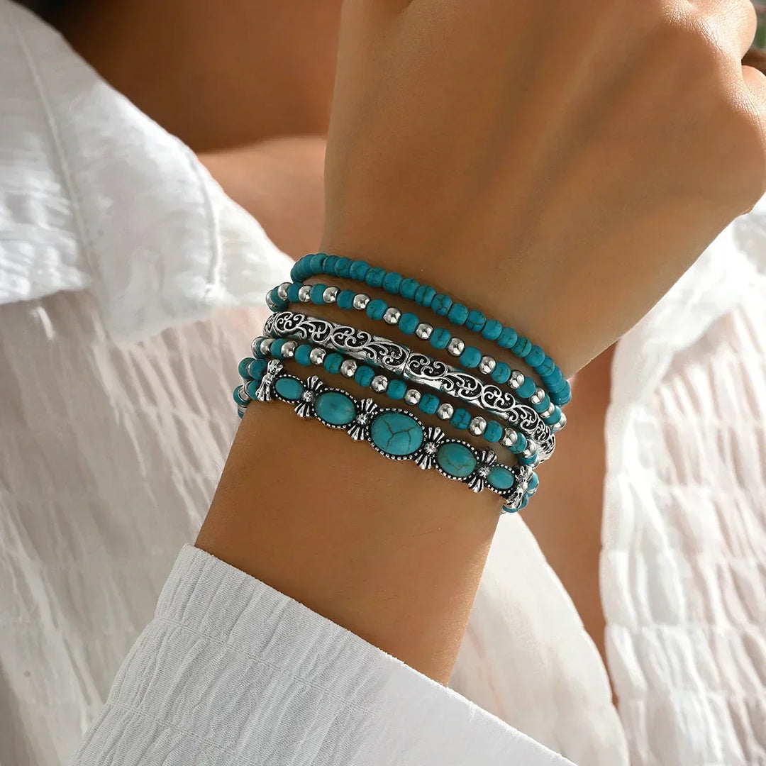 Lila – Exquisite Boho Bracelet Set with Turquoise Beads