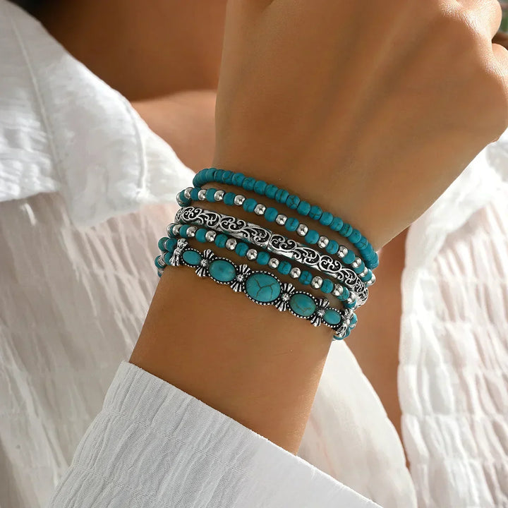 Lila – Exquisite Boho Bracelet Set with Turquoise Beads
