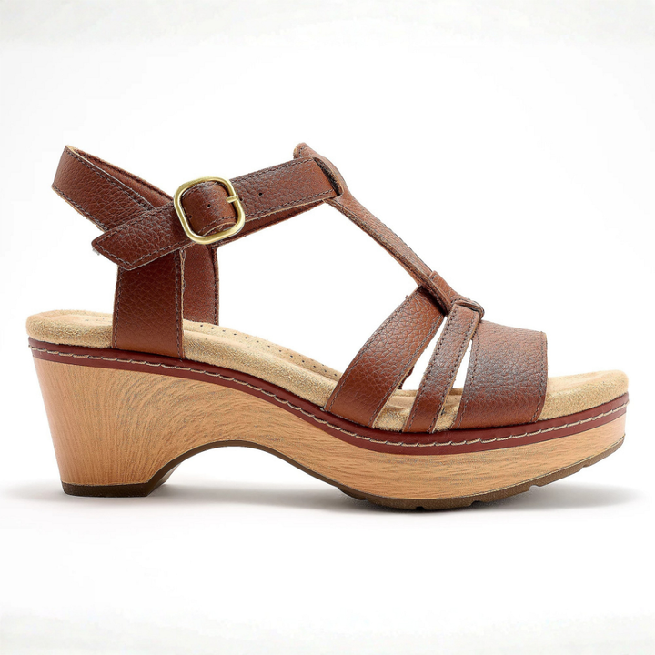 Olivia - Leather T-Strap Heeled Sandals