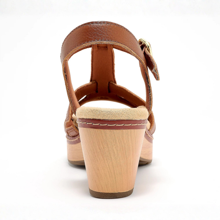 Olivia - Leather T-Strap Heeled Sandals