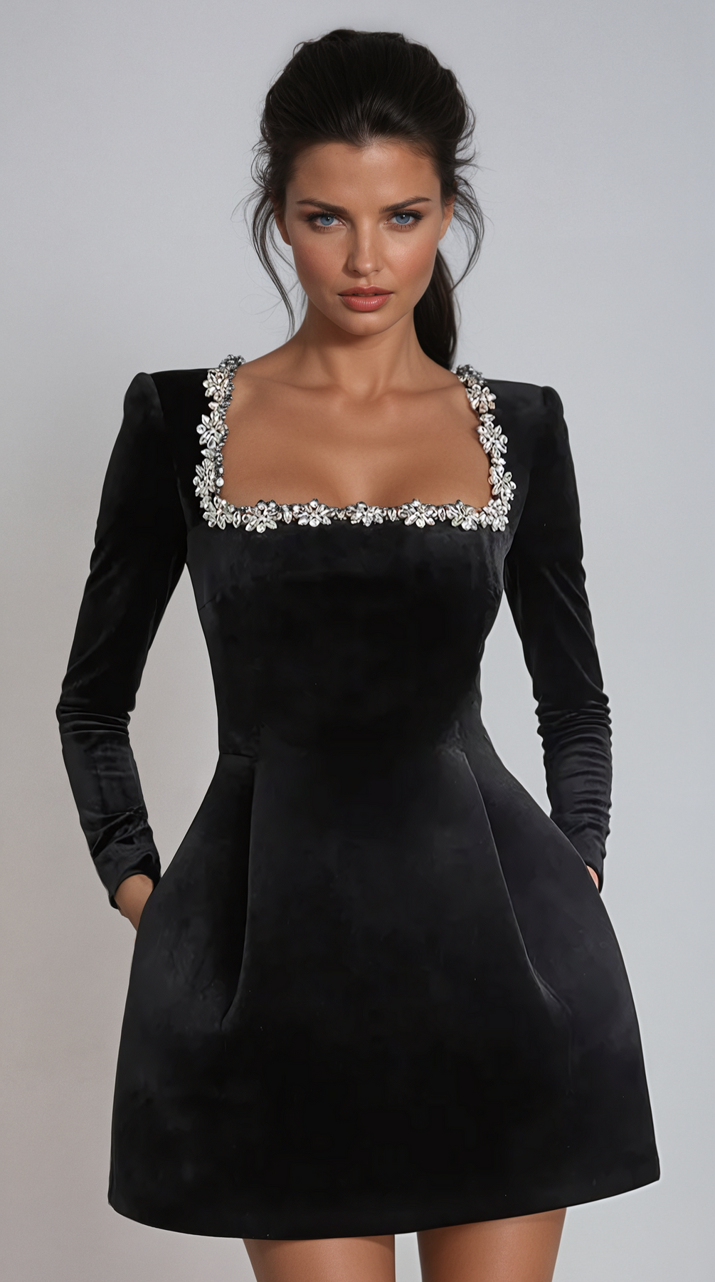 Clara – Exquisite Embellished Velvet Mini Dress