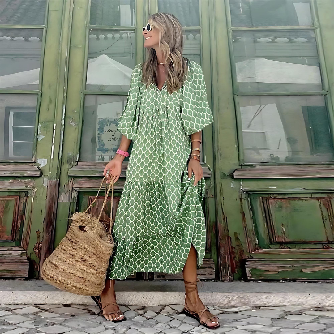 Elisa - Boho Maxi Dress with Puff Sleeves