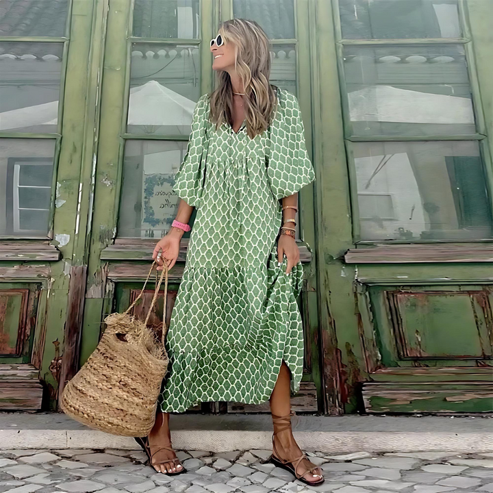 Elisa - Boho Maxi Dress with Puff Sleeves