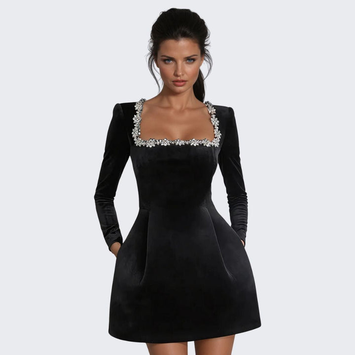 Clara – Exquisite Embellished Velvet Mini Dress