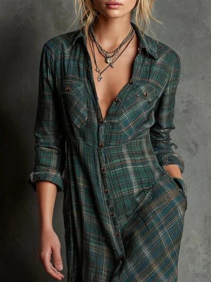 Delilah - Green Plaid Maxi Dress