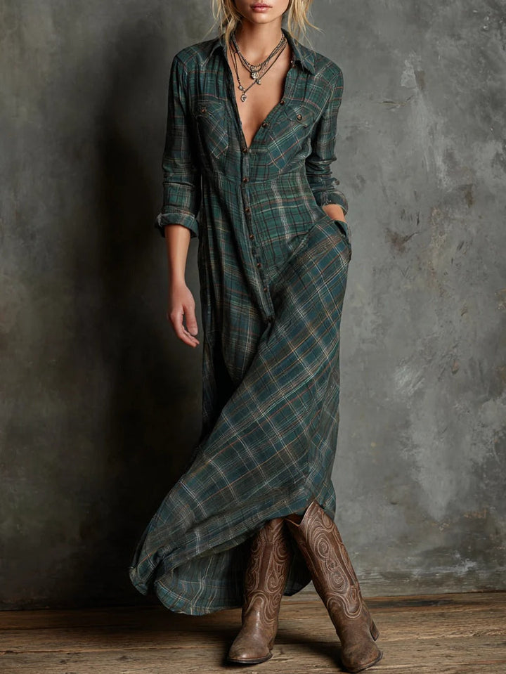 Delilah - Green Plaid Maxi Dress