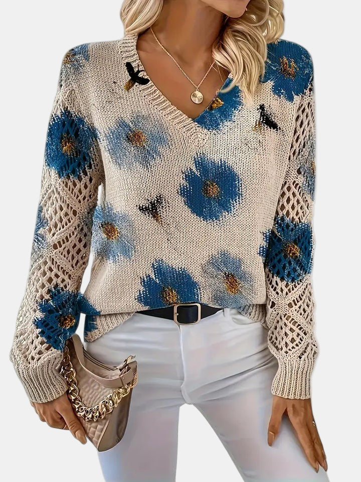 Rosalie - Elegant Floral V-Neck Sweater