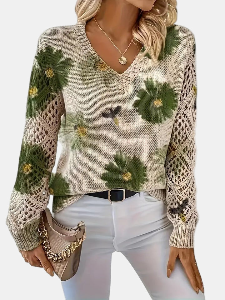 Rosalie - Elegant Floral V-Neck Sweater