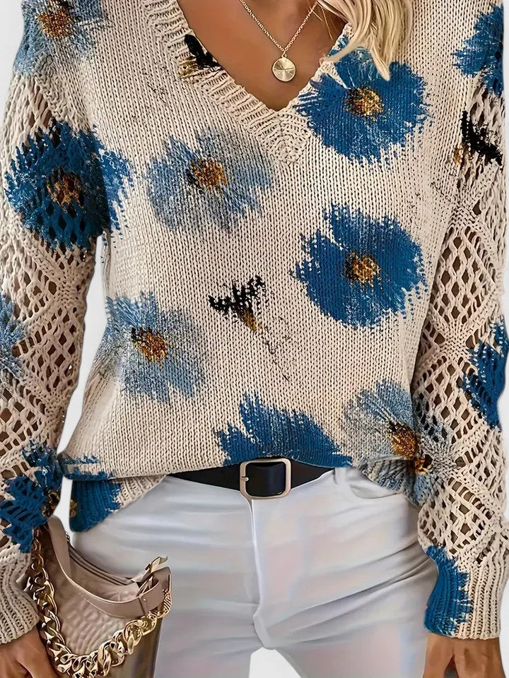 Rosalie - Elegant Floral V-Neck Sweater