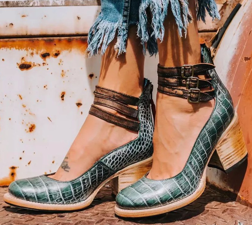 Veronique Vintage Ankle Strap Sandal Heels